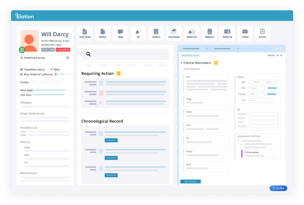 screenshot graphic of 3-pane-view in Elation EHR