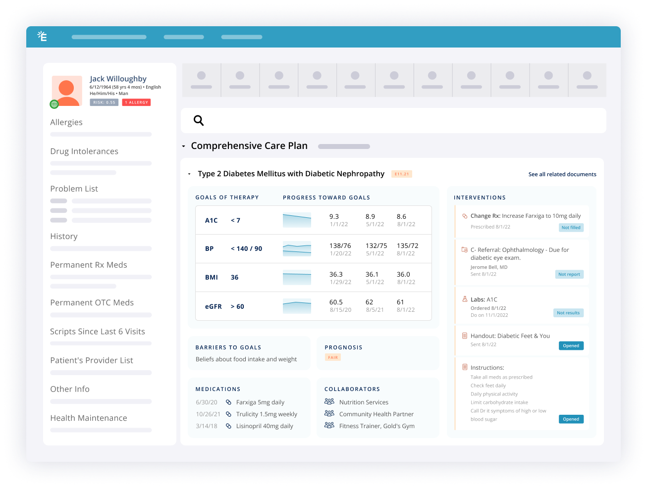 graphic of a care plan dashboard in Elation EHR