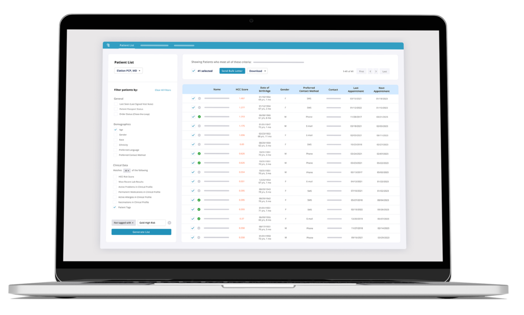 patient list dashboard on laptop