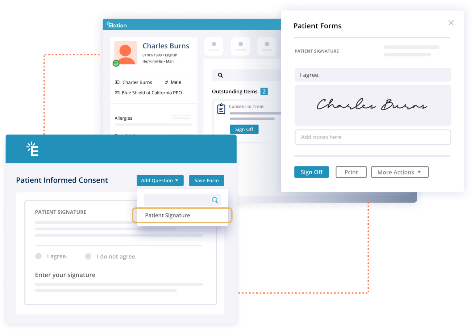 screenshot graphic of Patient Consent dashboard in Elation EHR